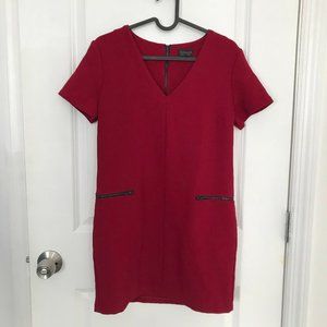 Topshop Red V-Neck Mini Shift Dress